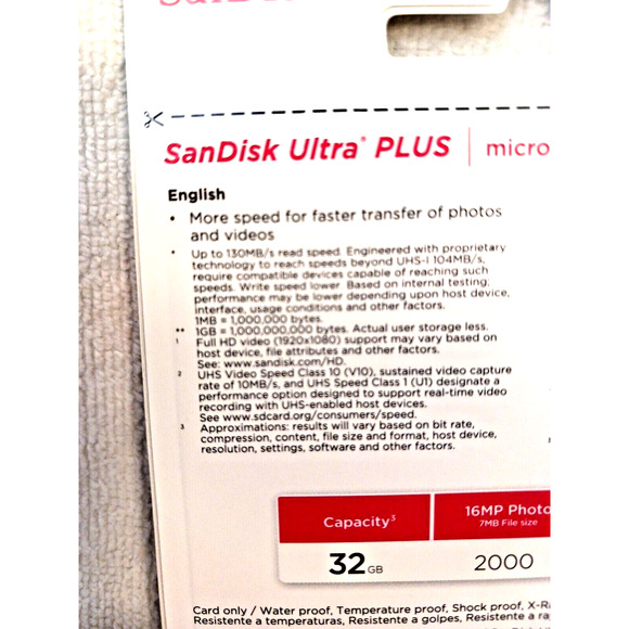 2 New! SanDisk Ultra Plus Speed 130, microSDHC UHS-1 Card w Adapter - Picture 8 of 10
